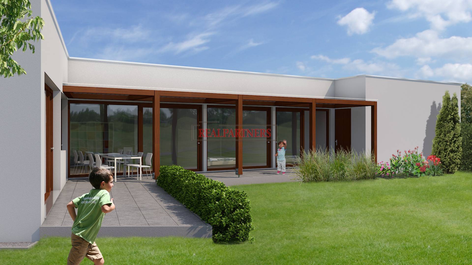 Nový bungalov 4+kk o ploše 112,45 m² + 66,4m² terasa + 45,65m² garáž na pozemku 610m².
